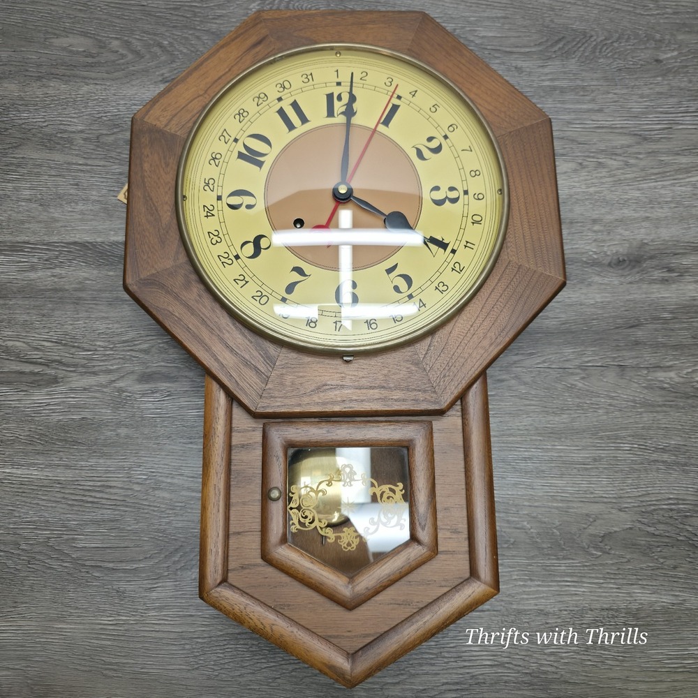 Hamilton Vintage 31-Day Drop Dial Striking Wall Clock Walnut Color W/Key And Tag